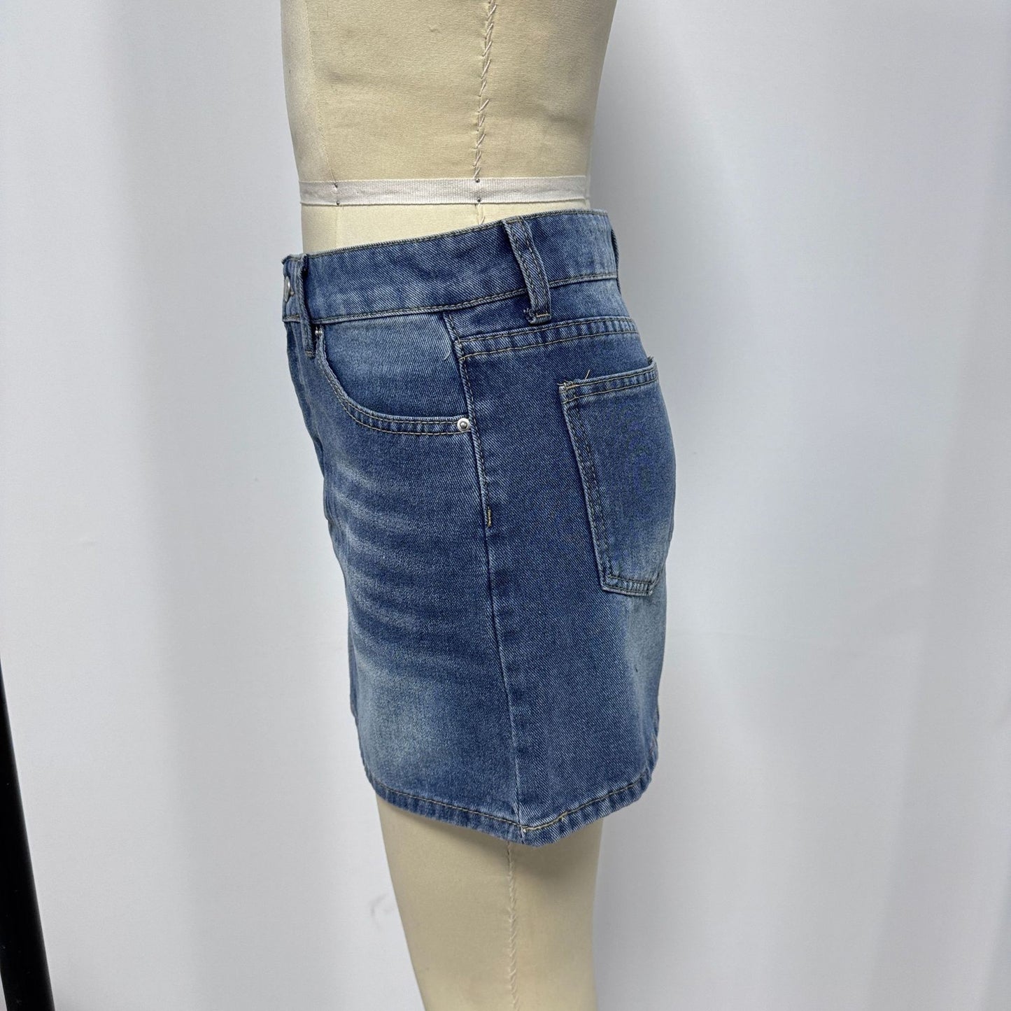 Casual Stretch Washed Denim Short Skirt For Women