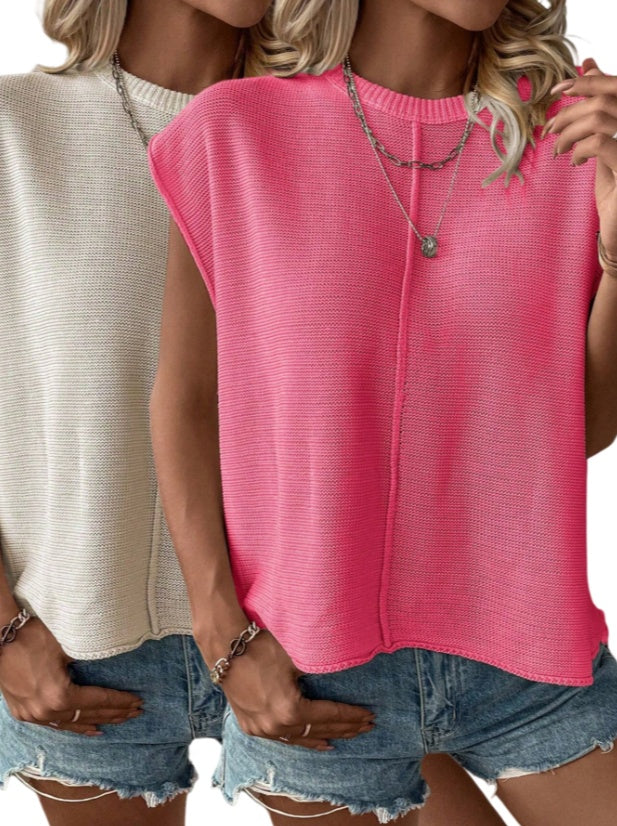 Solid Batwing Sleeve Sweater Vest 2PC Set