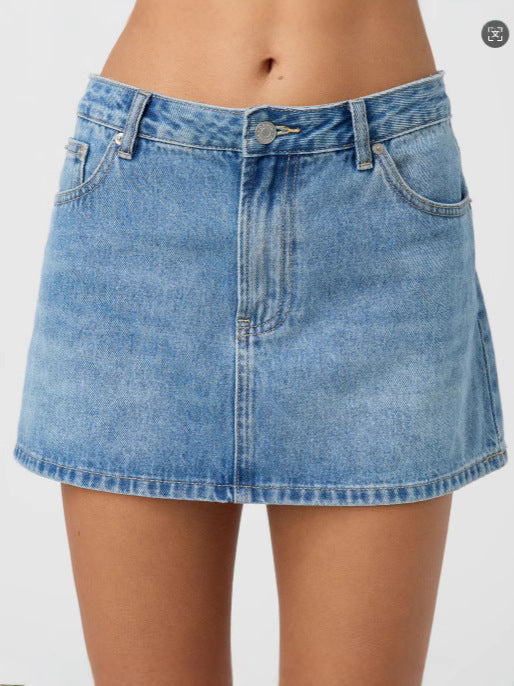 Casual Stretch Washed Denim Short Skirt For Women