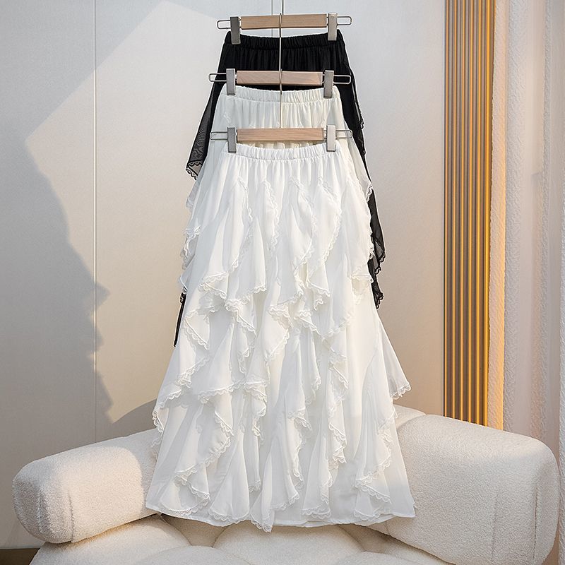 New Loose High Waist Stitching Lace Irregular Lace Irregular Midi Dress