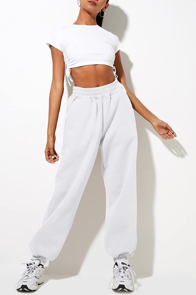 Women's High Waist Loose Sports Pants Comfortable High Waist Jogging Pants Casual Sweatshirt Pants With Pockets