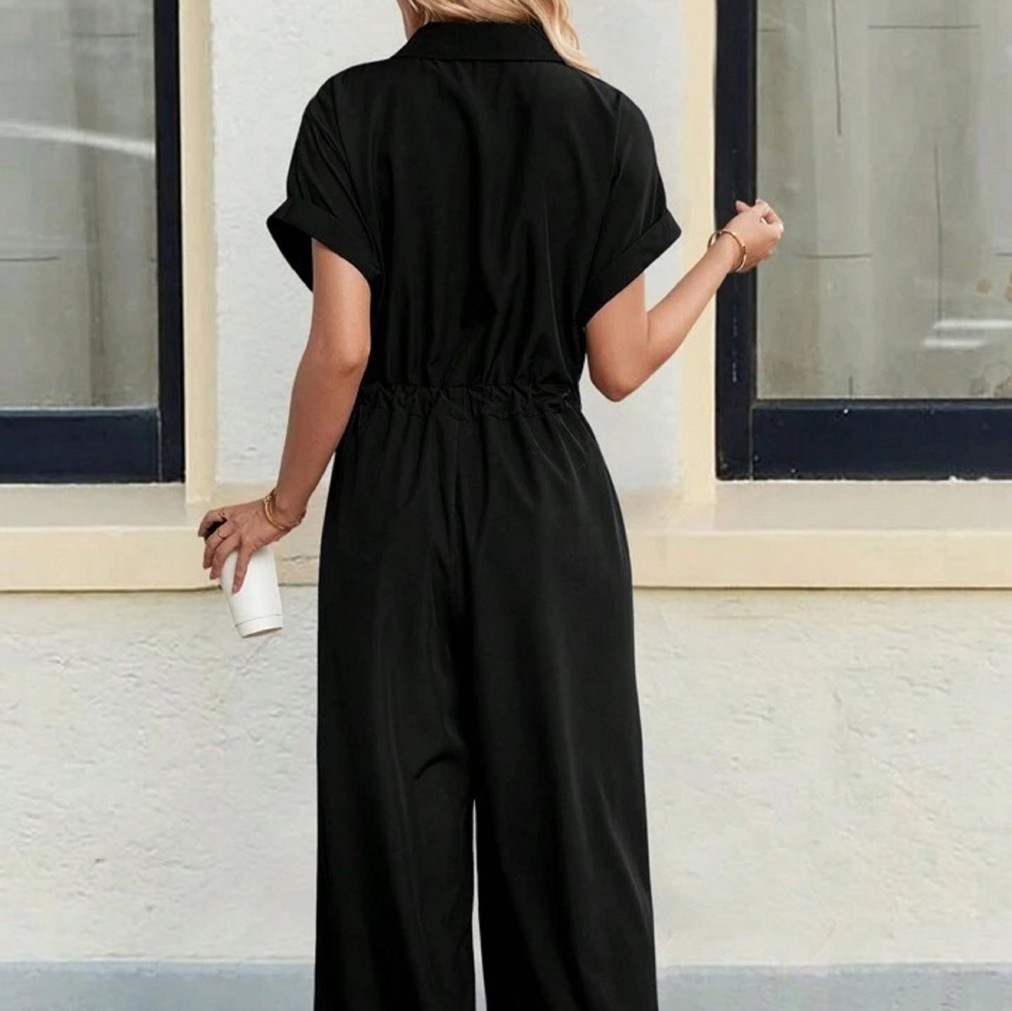 Women's Loose Casual Polo Collar Lace-up Jumpsuit